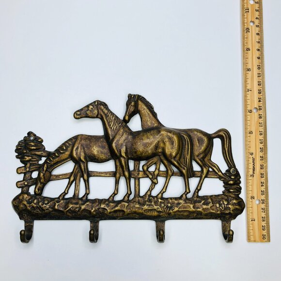 Vintage Brass Wall Hanging Hooks Country Ranch Horses Key Holder- Entryway Decor - Picture 11 of 12